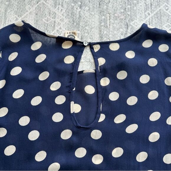 Roxy Sun Empire Navy Classic Polka Dot Babydoll Mini Dress Size S Balloon Sleeve - Picture 13 of 16